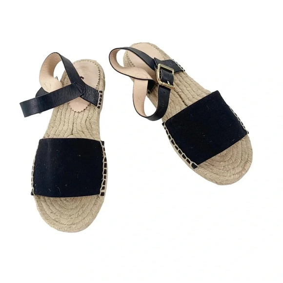 J. Crew Leather and Canvas Made in Spain ankle strap espadrille Black Size 5 NWT - Picture 5 of 11